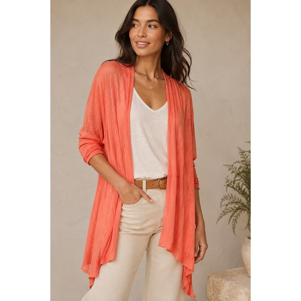 MOTH Anthropologie Coral Open Front Draped Cardigan Sweater Size Large
